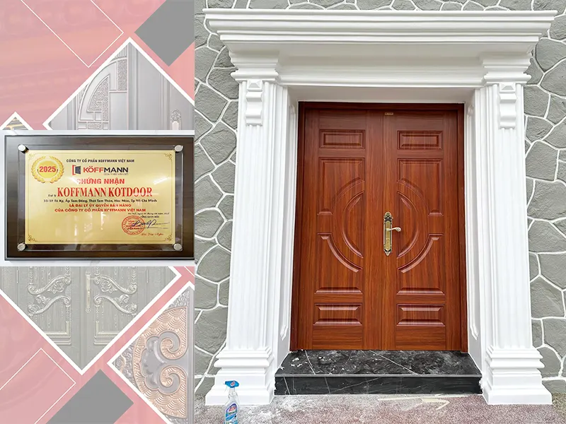 Mẫu cửa thép giả gỗ 2 cánh đều mới nhất