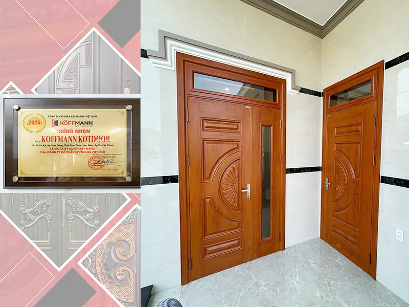 Mẫu cửa thép vân gỗ 2 cánh lệch mới nhất