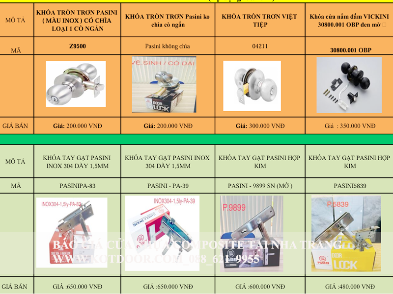 Báo giá phụ kiện cửa nhựa composite tại Nha Trang