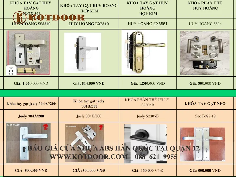 Báo giá phụ kiện cửa nhựa abs hàn quốc tại Quận 12