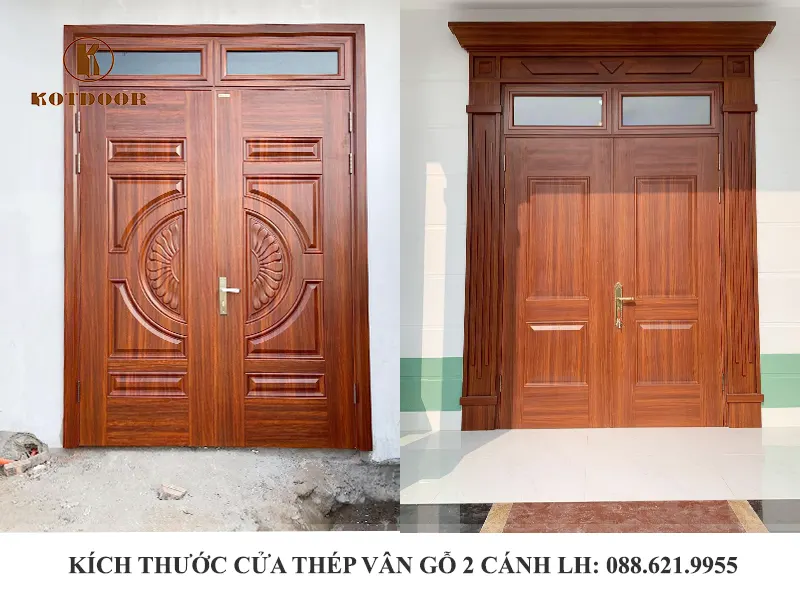 Kích thước cửa thép vân gỗ 2 cánh