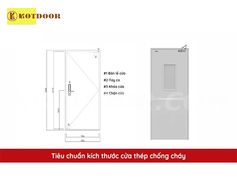 Kích thước cửa thép chống cháy 1 cánh