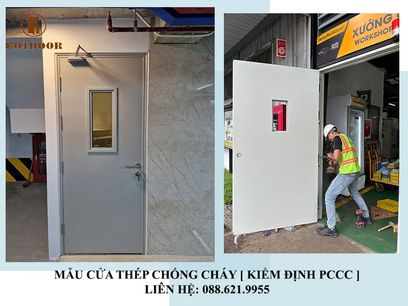 Mẫu cửa thép chống cháy 1 cánh mẫu ô kính