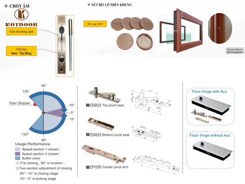 Phụ kiện lắp cửa thép thủy lực vách kính