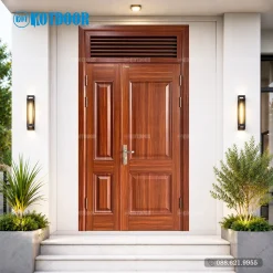 Cửa Thép Vân Gỗ 2 Cánh Lệch