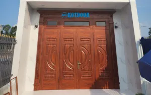 Mẫu cửa thép vân gỗ 4 cánh đều